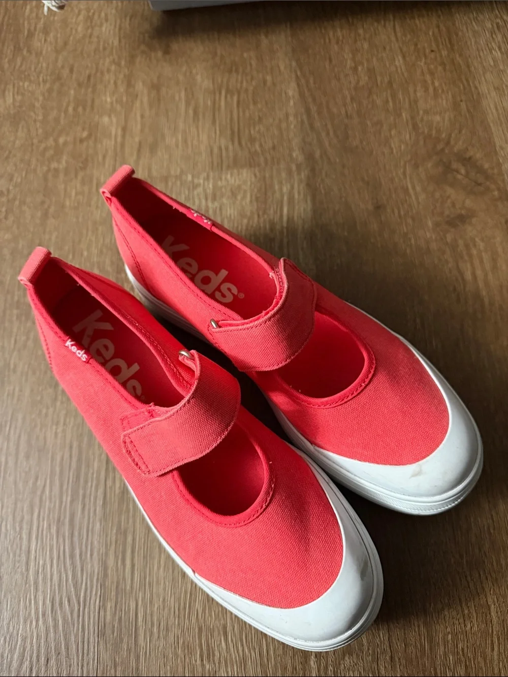 Keds women’s Mary Jane Canvas Sneaker in Coral Red 7.5
